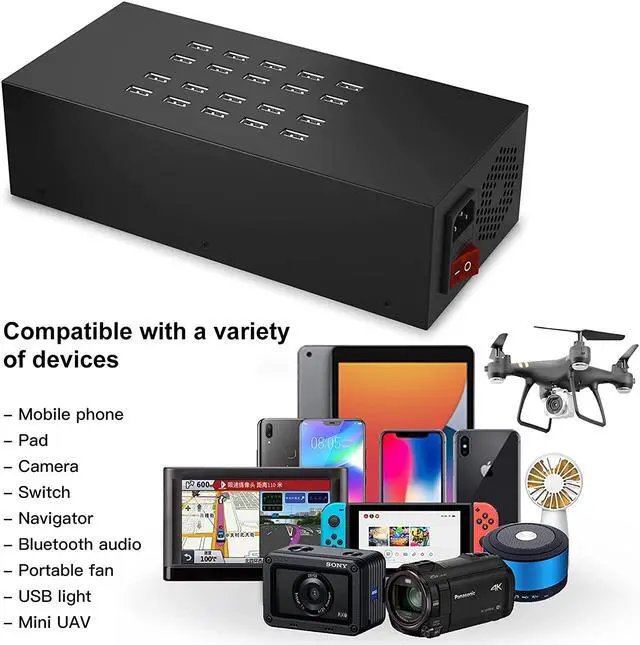 Alt view image 2 of 7 - Charging Station for Multiple Devices, Kerpu 20 Port Charging Station, 200W USB Charger, USB Charging Station Compatible for iPhone, iPad, Samsung, Tablets, and Other Electronics