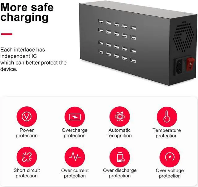Alt view image 5 of 7 - Charging Station for Multiple Devices, Kerpu 20 Port Charging Station, 200W USB Charger, USB Charging Station Compatible for iPhone, iPad, Samsung, Tablets, and Other Electronics
