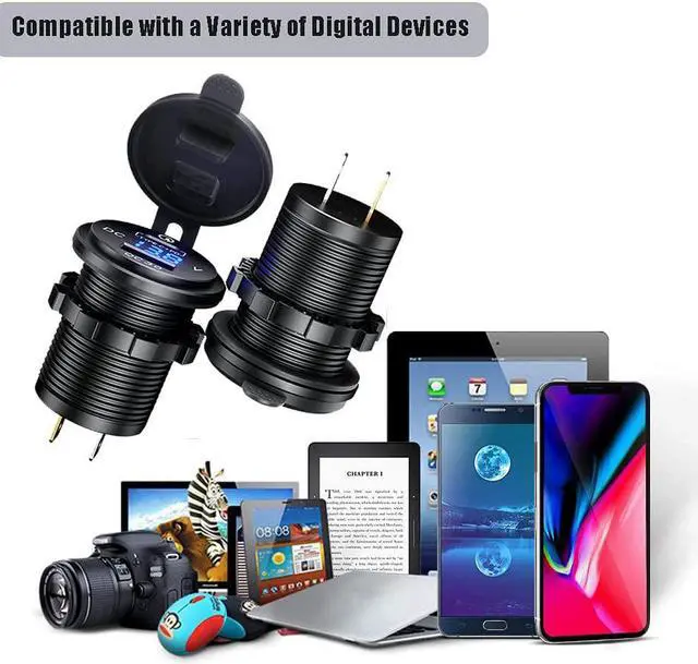 Alt view image 7 of 7 - GemCoo 63W USB C Car Charger Socket, 45W PD Outlet 18W QC3.0 Charger 12V USB Cigarette Lighter Socket with LED Voltmeter for Car RV Boat Marine Truck Motorcycle