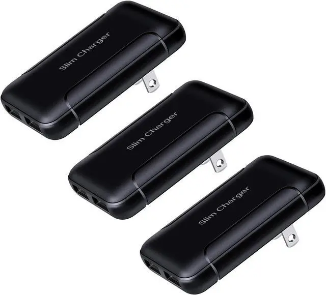 Main image of USB Charger Block 3Pack 5v/3a Dual USB Wall Charger with Foldable Plug Flat Portable 2 USB-A Ports Phone Charger Fast Charging Blocks Compatible iPhone 11/XS/XR/iPad Samsung Galaxy (Black3)