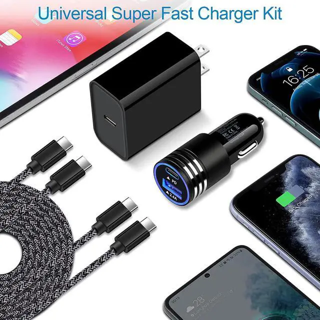 Alt view image 7 of 7 - Super Fast Charger Type C, 25W Android Phone Charger for Samsung Galaxy A17 A16 5G A15 A14 A56 A55 A54 A53 A36 A35 A26 A06 S25 Ultra S24 S23 S22 S21 S20 A13 A12, 60W Car Charger, USB C to USB C Cable