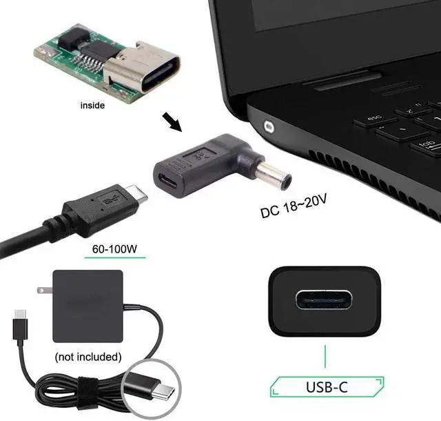 Alt view image 2 of 7 - USB 3.1 Type C USB-C Input to 65W PD Emulator Trigger 90 Degree Angled Adapter (6.0x4.4mm)