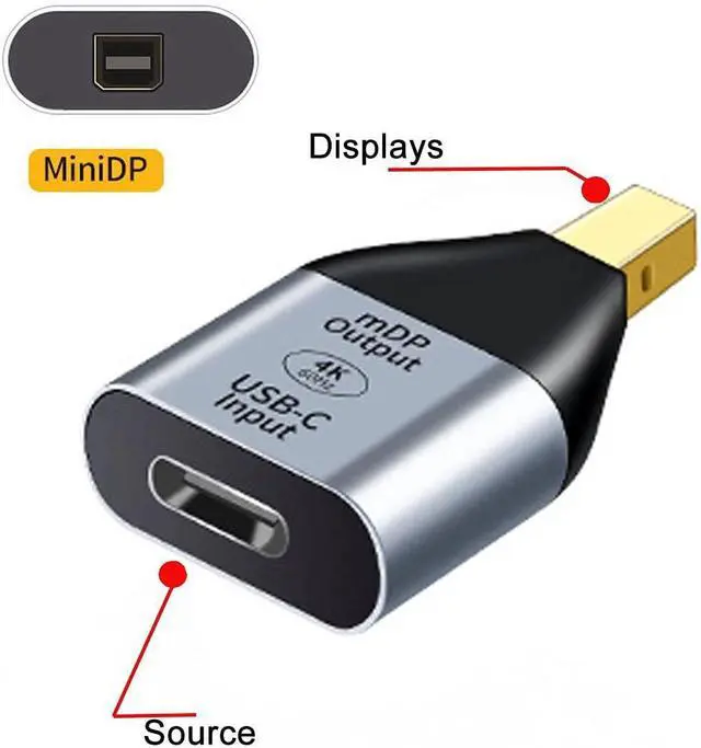 Alt view image 2 of 7 - USB-C Type-C Female Host to Mini Displayport Male Monitor Mini-DP Displays Adapter 4K 60hz for Laptop