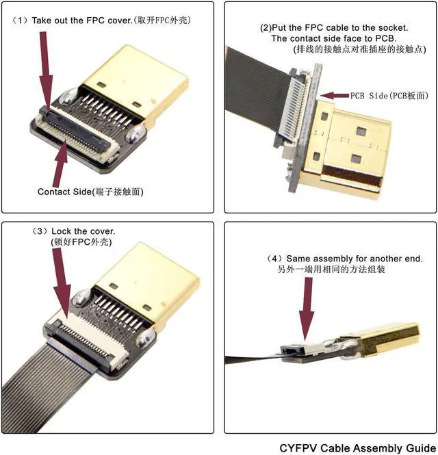 Alt view image 2 of 7 - CYFPV USB2.0 Micro-USB USB-C Male Female Connector Socket for FPV HDTV Multicopter Aerial Photography (Cable-0.3M)