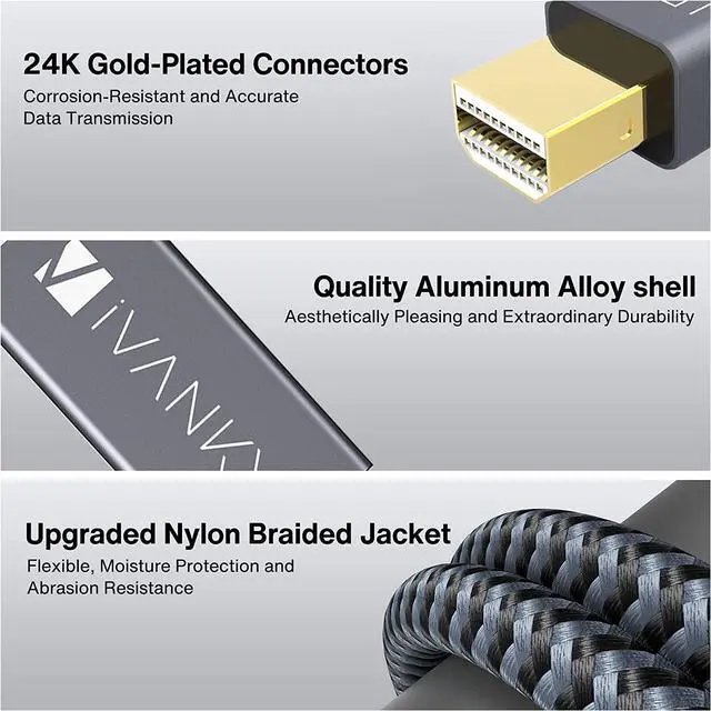 Alt view image 2 of 7 - iVANKY Mini DisplayPort to HDMI Adapter Mini DP(Thunderbolt) to HDMI Adapter Gold-Plated Braided Compatible with MacBook Air/Pro Microsoft Surface Pro/Dock Monitor Projector and More