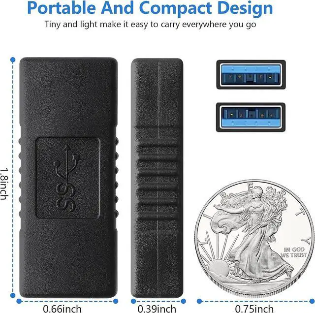 Alt view image 4 of 7 - USB 3.0 Connector Female to Female Adapter USB 3.0 Coupler Adapter Converter Bridge Extension Coupler (Pack of 3 Black)