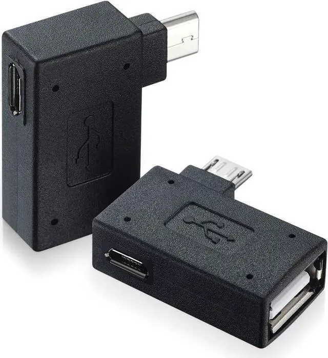 Main image of Micro USB OTG Adapter 90 Degree (Left + Right) Angled with Micro USB Charging Port for Firestick Streaming TV Stick PlayStaion Classic Chromecast Android Phone or Tablet - 2 Pack