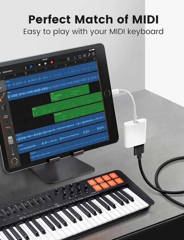 Alt view image 6 of 7 - USB Adapter for iPad/iPhone USB Female Adapter USB OTG Data Sync Cable Supports USB Flash Drives Memory SD Card Readers MIDI Players Mouse Keyboards Plug&Play