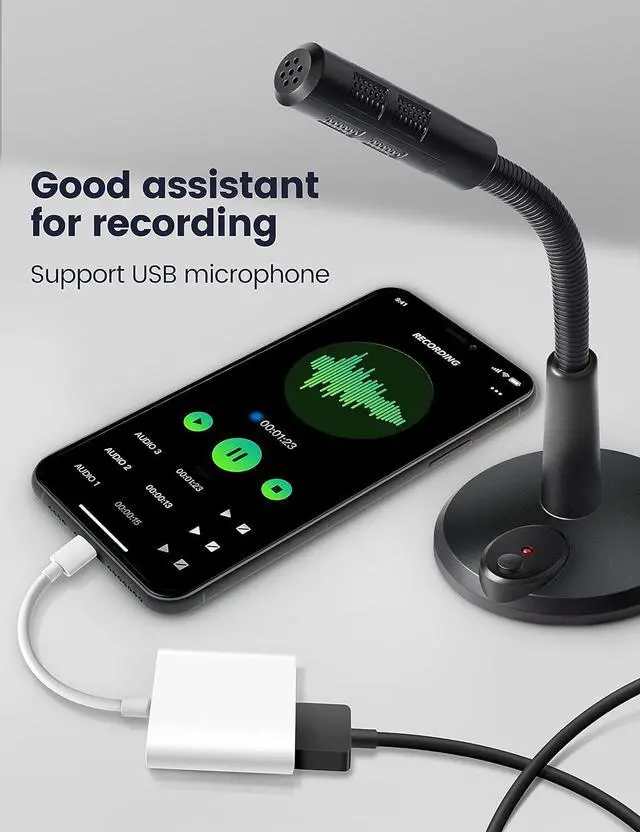 Alt view image 7 of 7 - USB Adapter for iPad/iPhone USB Female Adapter USB OTG Data Sync Cable Supports USB Flash Drives Memory SD Card Readers MIDI Players Mouse Keyboards Plug&Play