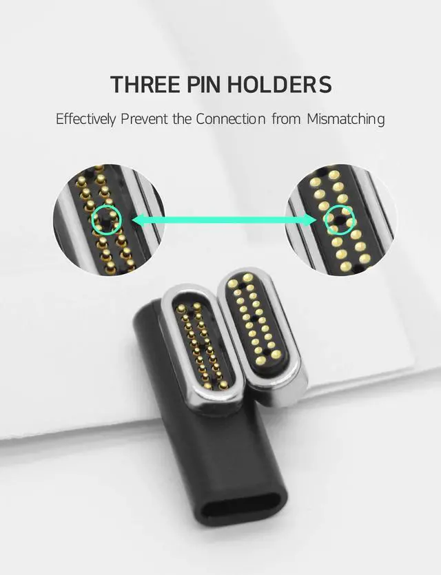 Alt view image 2 of 7 - USB C Magnetic Adapter 20pins Bundle, 20Pins Adapter + Extra Magnetic Connector Tips Head for 20Pins. PD 100W Fast Charger Connector Compatible with MacBook Pro Air, Flat USB C Silver