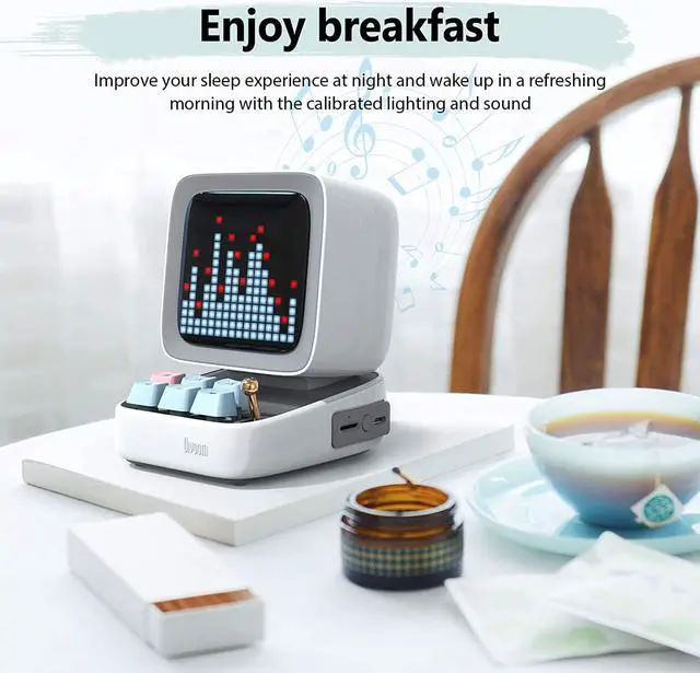 Alt view image 6 of 6 - Divoom Ditoo Pixel Art Gaming Portable Bluetooth Speaker with App Controlled 16X16 LED Front Panel, Also a Smart Alarm (White)