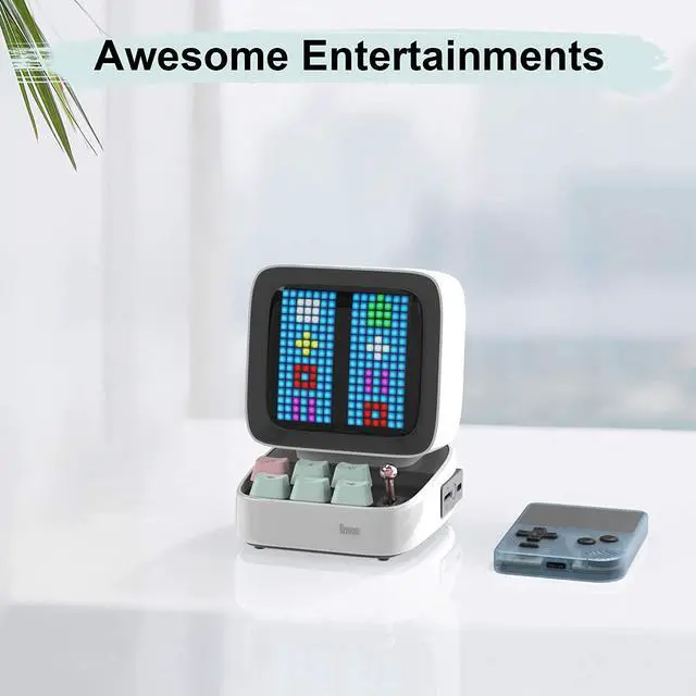 Alt view image 4 of 6 - Divoom Ditoo Pixel Art Gaming Portable Bluetooth Speaker with App Controlled 16X16 LED Front Panel, Also a Smart Alarm (White)