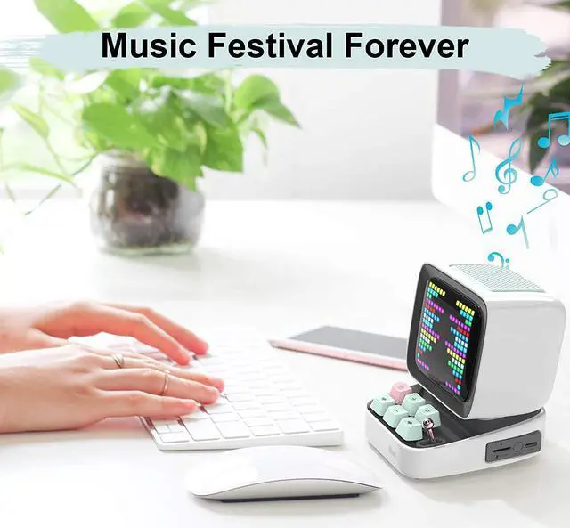 Alt view image 3 of 6 - Divoom Ditoo Pixel Art Gaming Portable Bluetooth Speaker with App Controlled 16X16 LED Front Panel, Also a Smart Alarm (White)