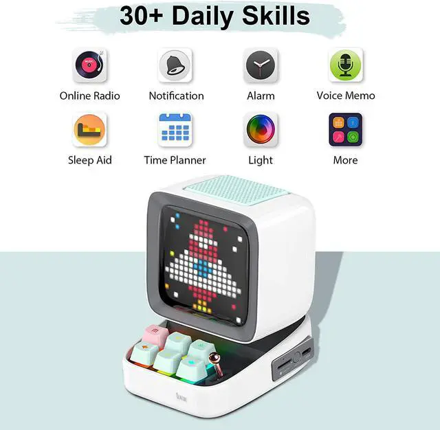 Alt view image 5 of 6 - Divoom Ditoo Pixel Art Gaming Portable Bluetooth Speaker with App Controlled 16X16 LED Front Panel, Also a Smart Alarm (White)