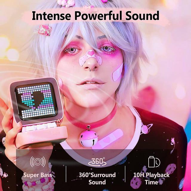Alt view image 2 of 7 - Divoom Ditoo Retro Pixel Art Game Bluetooth Speaker with 16X16 LED App Controlled Front Screen (Pink)