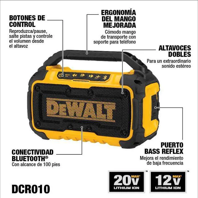 Alt view image 3 of 7 - DEWALT 20V MAX Bluetooth Speaker with Battery Pack and Charger