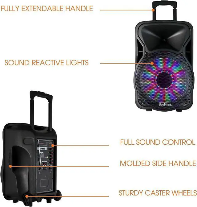 Alt view image 6 of 7 - beFree Sound 12 Inch 2500 Watt Bluetooth Rechargeable Portable Party PA Speaker with Illuminating Lights,Black,BFS-12 Portable Speaker