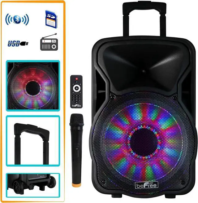 Alt view image 2 of 7 - beFree Sound 12 Inch 2500 Watt Bluetooth Rechargeable Portable Party PA Speaker with Illuminating Lights,Black,BFS-12 Portable Speaker