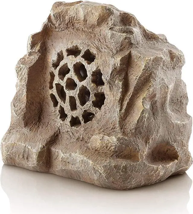 Main image of Alpine Corporation Weather-resistant Bluetooth Solar-Powered Outdoor Wireless Rock Speaker, Brown