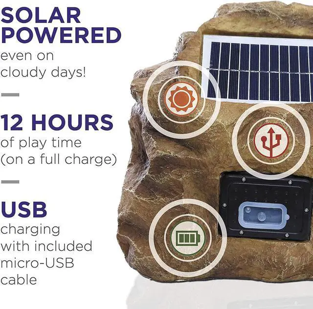 Alt view image 5 of 7 - Alpine Corporation Weather-resistant Bluetooth Solar-Powered Outdoor Wireless Rock Speaker, Brown