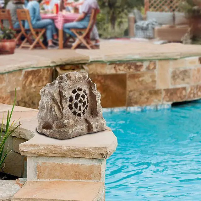 Alt view image 2 of 7 - Alpine Corporation Weather-resistant Bluetooth Solar-Powered Outdoor Wireless Rock Speaker, Brown