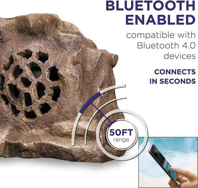 Alt view image 6 of 7 - Alpine Corporation Weather-resistant Bluetooth Solar-Powered Outdoor Wireless Rock Speaker, Brown