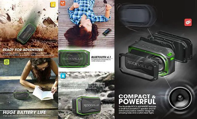Alt view image 3 of 7 - Rockville (2) ROCK ANYWHERE WaterProof Portable Bluetooth Speakers+TWS Linking