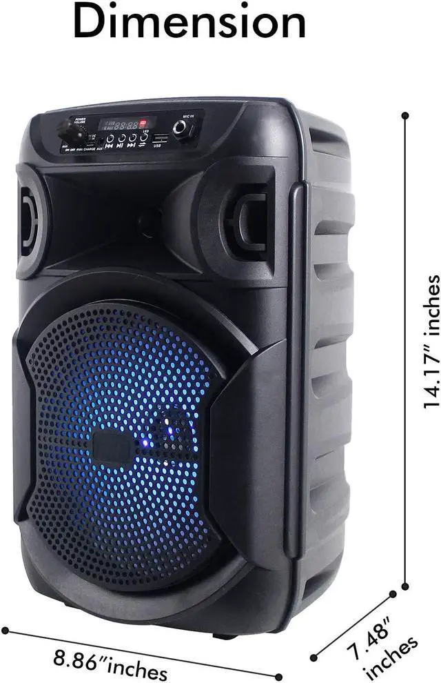 Alt view image 4 of 7 - Technical Pro 8 Inch Portable 800 watts Bluetooth Speaker with Woofer & Tweeter, Festival PA LED Speaker with Bluetooth/USB Card, True Wireless Stereo (2 Speakers)