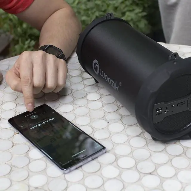 Alt view image 4 of 6 - WOOZIK Rockit Go / S213 Bluetooth Speaker, Wireless Boombox Indoor/Outdoor with FM Radio,Micro SD Card, USB, AUX 3.5mm Support, Rechargeable Battery, Strap for Travel, Great for Parties! - Black