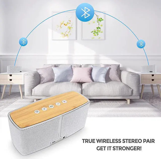 Alt view image 4 of 7 - comiso Bluetooth Speakers, Portable Speaker 5.0 with 20W Stereo Sound, Wireless Stereo Pairing, Wood Bluetooth Audio with Subwoofer, 24H Playtime, Hands-Free, Great for Office, Home, Outdoor