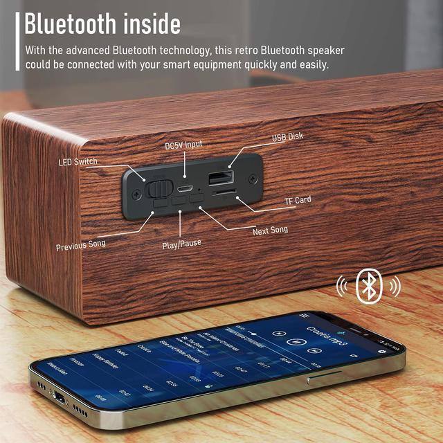 Alt view image 6 of 7 - Smalody Wood Retro Bluetooth Speaker, Portable Mini Wireless Bluetooth Speakers, Vintage Wooden Speaker for Room Decoration, Perfect for Cafes, Restaurants, Vintage Coth Stores, Bedroom etc