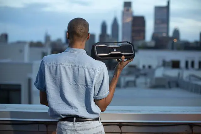 Alt view image 3 of 7 - Altec Lansing RockBox - Waterproof, Wireless, Bluetooth Speaker, Floating, IP67, Portable Speaker, Strong Bass, Rich Stereo System, Microphone, 100 ft Range, Lightweight, 12-Hour Battery, LED Lights