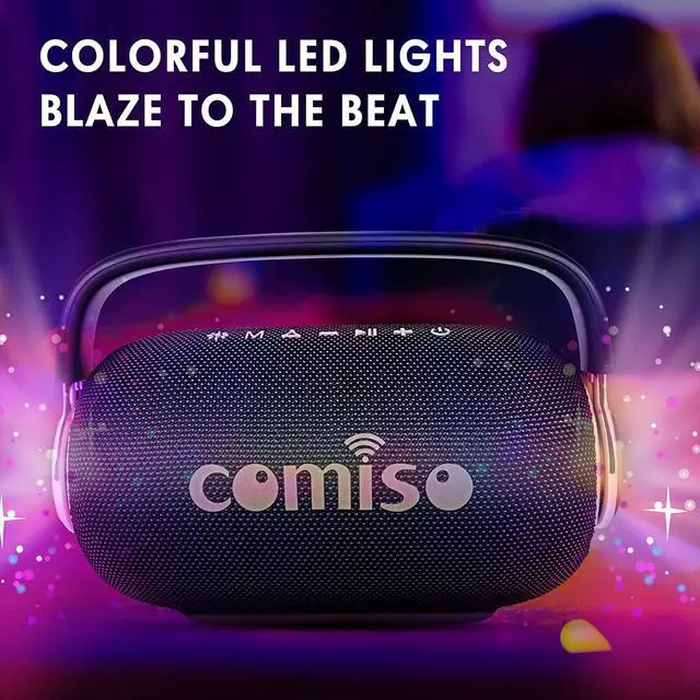 Alt view image 3 of 7 - comiso Bluetooth Speaker Portable Waterproof Wireless Boombox LED Light Deep Bass Superior Audio Stereo Pair 40H Playback
