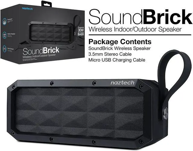 Alt view image 7 of 7 - Wireless Bluetooth Speaker, Naztech Portable Indoor/Outdoor IPX6 Waterproof Speaker with Built in Mic & Speakerphone, Loud Stereo Sound, Up to 16hr Playtime for Bluetooth Enabled Devices [Black] 13896