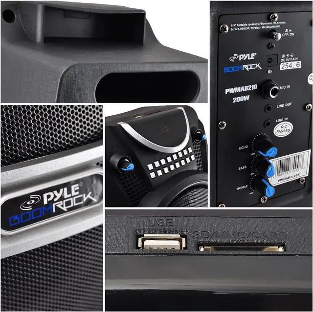 Alt view image 5 of 7 - Pyle Wireless Portable PA Speaker System - 200 W Battery Powered Rechargeable Sound Speaker and Microphone Set with Bluetooth MP3 USB Micro SD FM Radio AUX - for Outdoor DJ Party -PWMAB210BK (Black)