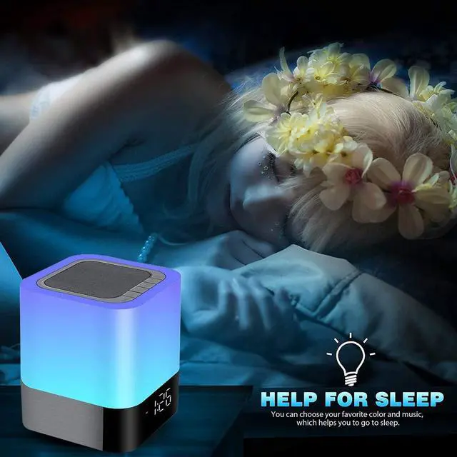 Alt view image 5 of 7 - Night Lights Bluetooth Speaker, Alarm Clock Touch Sensor Dimmable Multi-Color Changing Bedside Lamp, MP3 Player, Wireless