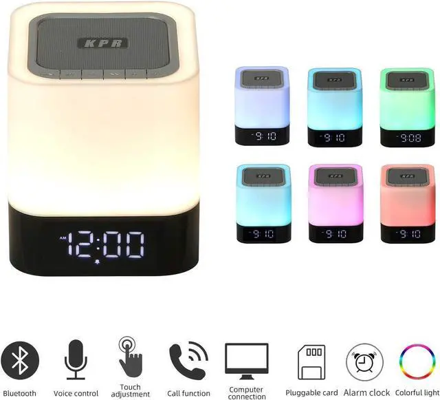 Alt view image 7 of 7 - Night Lights Bluetooth Speaker, Alarm Clock Touch Sensor Dimmable Multi-Color Changing Bedside Lamp, MP3 Player, Wireless