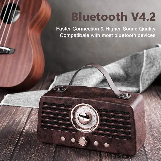 Alt view image 6 of 7 - Retro Bluetooth Speakers, Aurtec Portable Wireless Speaker Bluetooth 4.2 with Radio FM,Audio Home Outdoor Stereo Speaker with Powerful Sound and Subwoofer