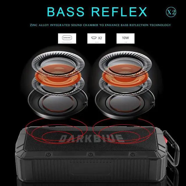 Alt view image 4 of 7 - DarkBlue The Next Generation Ultra Outdoor Portable Wireless Bluetooth Speakers,with Amazing Enhanced Super Bass,10W+ Louder Volume, Hands Free, FM Radio, TF Card, IPX6 Waterproof (Black)