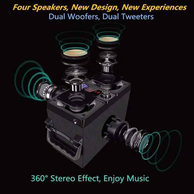 Alt view image 2 of 7 - Bluetooth Speaker, Portable Bluetooth Boombox with 40W (60W Peak) Stereo Dual Woofers and Dual Tweeters Wireless Home Party Speaker, 2400 Minutes Playtime, Suitable for Party, Camping, Gym