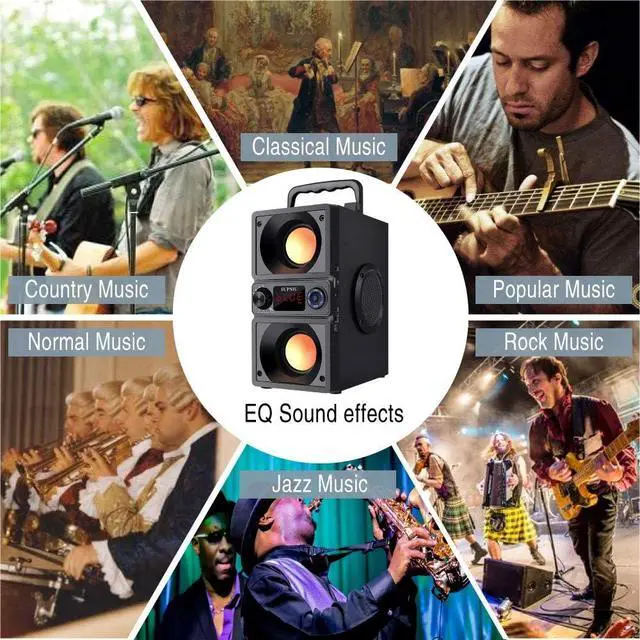 Alt view image 5 of 7 - Bluetooth Speaker, Portable Bluetooth Boombox with 40W (60W Peak) Stereo Dual Woofers and Dual Tweeters Wireless Home Party Speaker, 2400 Minutes Playtime, Suitable for Party, Camping, Gym