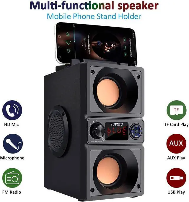 Alt view image 6 of 7 - Bluetooth Speaker, Portable Bluetooth Boombox with 40W (60W Peak) Stereo Dual Woofers and Dual Tweeters Wireless Home Party Speaker, 2400 Minutes Playtime, Suitable for Party, Camping, Gym