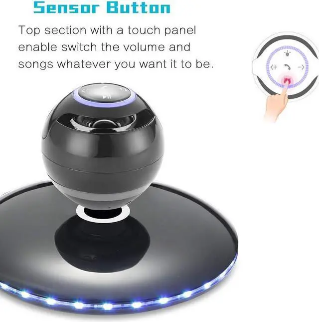 Alt view image 5 of 6 - Magnetic Levitating Speaker Bluetooth 4.0 LED Flash Wireless Floating Speakers with Microphone and Touch Buttons (Black)