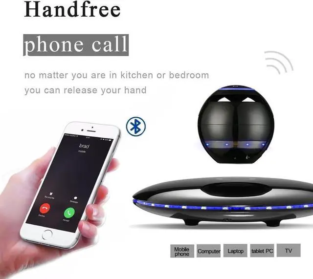 Alt view image 4 of 6 - Magnetic Levitating Speaker Bluetooth 4.0 LED Flash Wireless Floating Speakers with Microphone and Touch Buttons (Black)