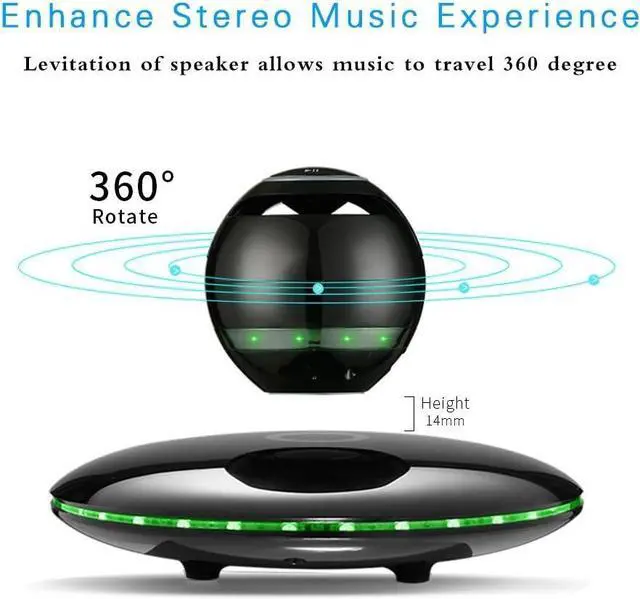Alt view image 2 of 6 - Magnetic Levitating Speaker Bluetooth 4.0 LED Flash Wireless Floating Speakers with Microphone and Touch Buttons (Black)