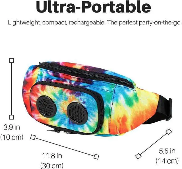 Alt view image 4 of 7 - Fannypack with Speakers. Bluetooth Fanny Pack for Parties/Festivals/Raves/Beach/Boats. Rechargeable, Works with iPhone & Android. (Tie Dye)