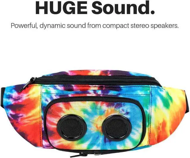 Alt view image 3 of 7 - Fannypack with Speakers. Bluetooth Fanny Pack for Parties/Festivals/Raves/Beach/Boats. Rechargeable, Works with iPhone & Android. (Tie Dye)