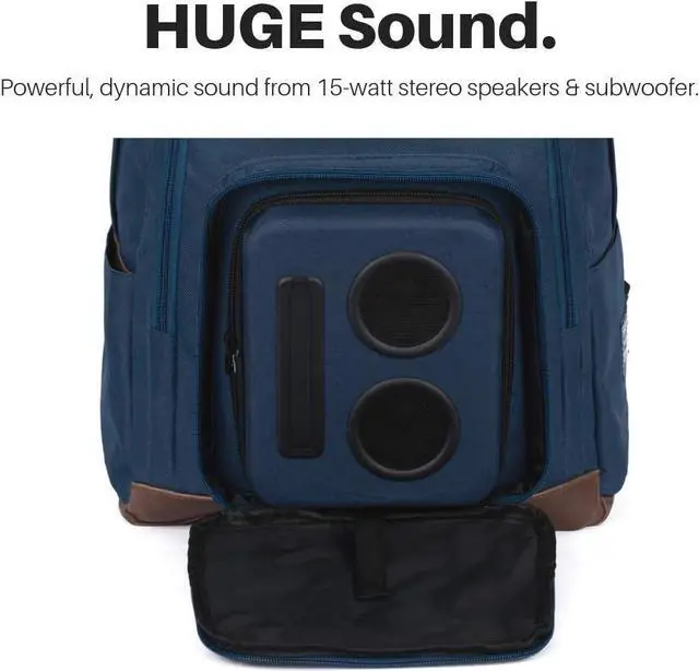Alt view image 2 of 7 - Bluetooth Speaker Backpack With 20-Watt Speakers & Subwoofer for Parties/Festivals/Beach. Works with iPhone & Android (Blue)