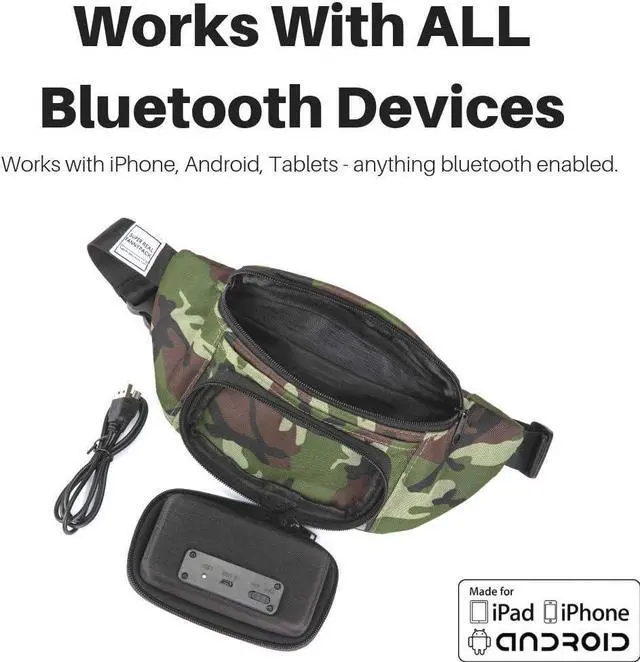 Alt view image 3 of 4 - Fannypack with Speakers. Bluetooth Fanny Pack for Parties/Festivals/Raves/Beach/Boats. Rechargeable, Works with iPhone & Android. (Camo, 2024 Edition)