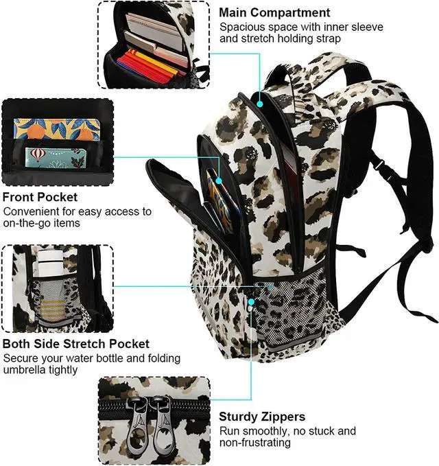 Alt view image 4 of 7 - Leopard Print Backpacks Laptop School Book Bag Lightweight Animal Daypack for Men Women Teens Kids